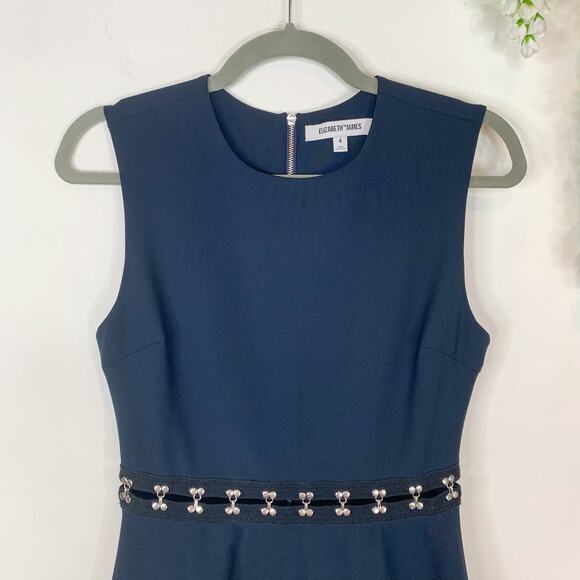 ELIZABETH & JAMES Renata fit & flare dress silver latch hook waist navy 3019 - Picture 7 of 15